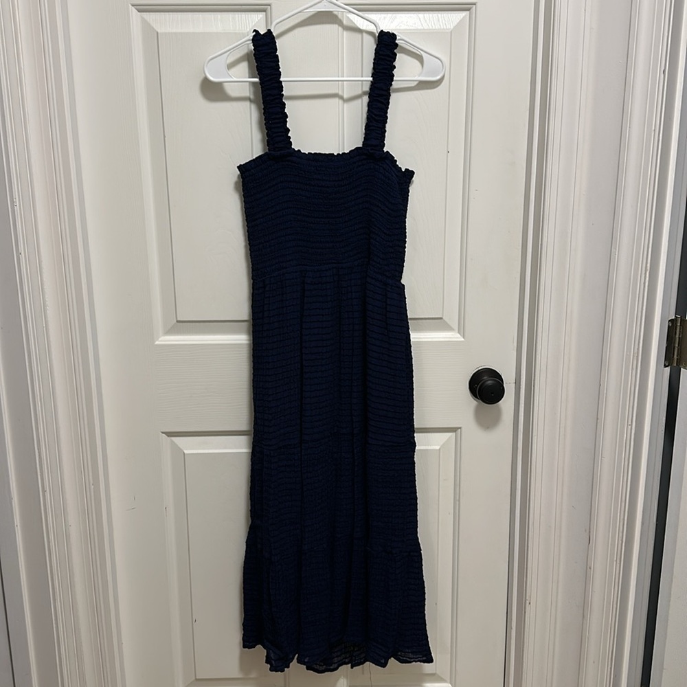 La Blanca Shadow Stripe Tiered Midi Dress - Indigo Size Medium - Picture 4 of 7